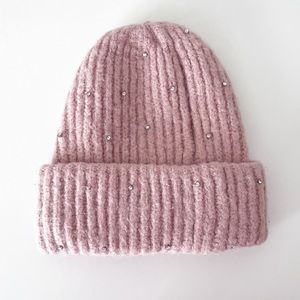 Zara Jeweled Knit Beanie in Blush